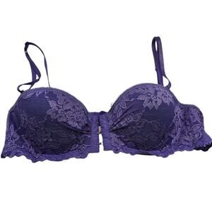 Vintage Y2K Native Intimates Womens Sz 36B Front Clasp Bra Sexy Purple Lace